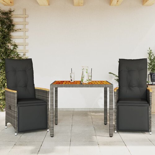  3-dijelni vrtni bistro set od poliratana s jastucima sivi Cene