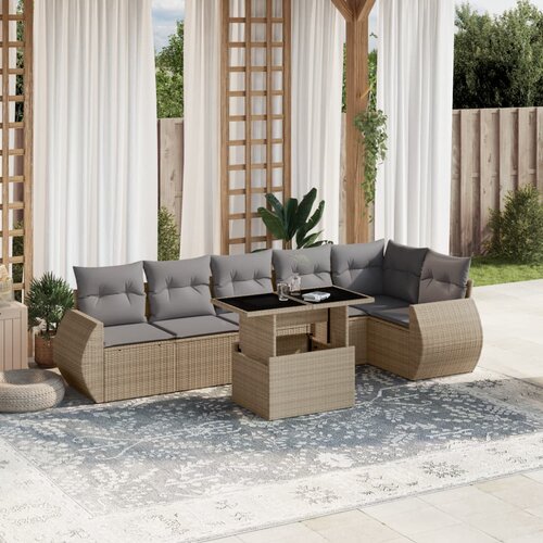 vidaXL 7-dijelni set vrtnih sofa od poliratana s jastucima bež Cijene
