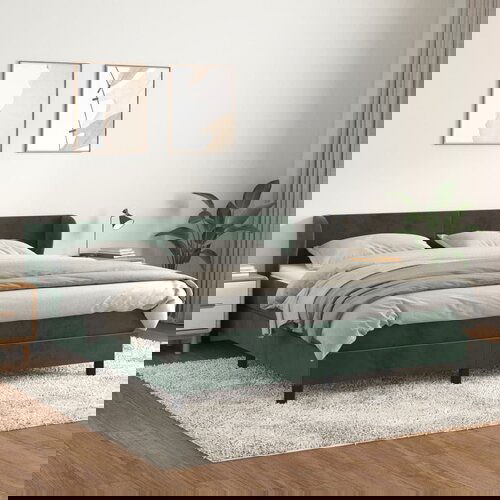  The Living Store Box spring postelja z vzmetnico temno zelena 160x200 cm žamet - Box Spring Postelja, (21488907) Cene