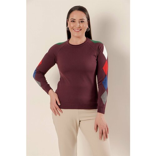 By Saygı The sleeves are diamond-patterned Front Short Back Long Plus Size Acrylic Sweater Plum. Cene