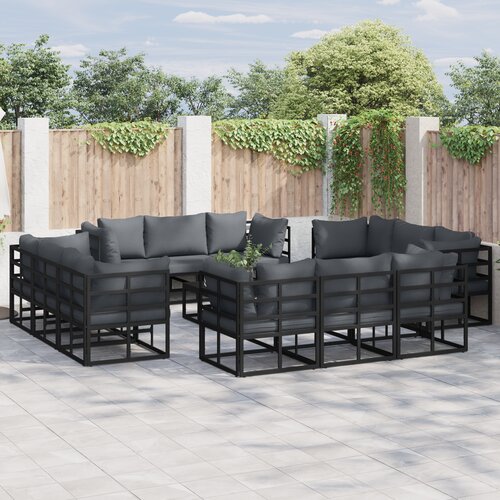 VidaXL Vrtna sedežna garnitura 12 pcs Črna 213 x 71.5 x 71 cm Aluminij Slike