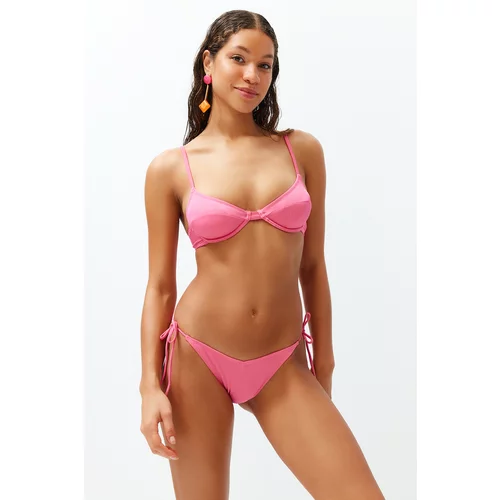Trendyol Fuchsia V-Cut Textured Brazilian Bikini Bottom