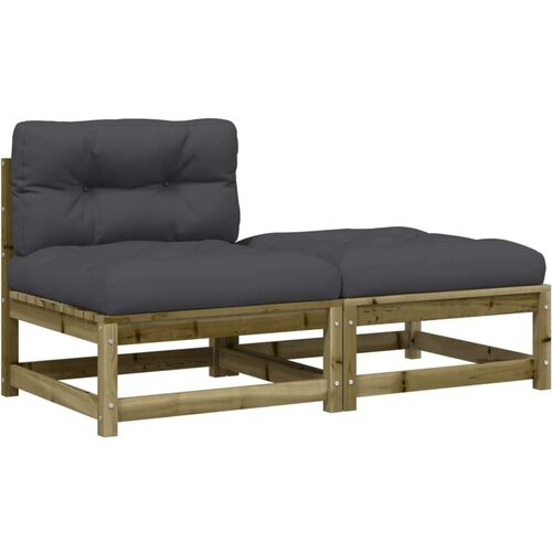 VidaXL Vrtna sofa bez naslona za ruke s jastucima i tabureom Slike