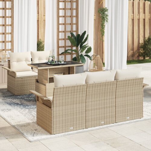 vidaXL 6-delni vrtni sofa set z blazinami Bež poly ratan Cene