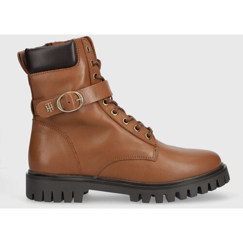 Tommy Hilfiger Usnjeni gležnarji Buckle Lace Up ženski, rjava barva Slike