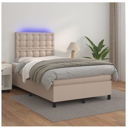  krevet box spring madrac led cappuccino 120x200cm umjetna koža Cene