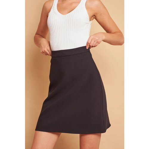 Dewberry 60086 Knee Length Bell Skirt-BLACK Cene