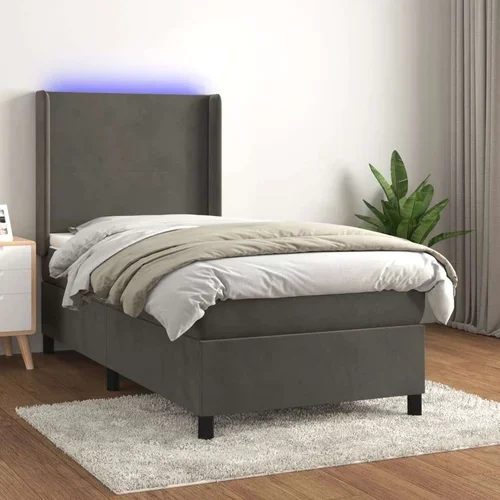  Box spring postelja z vzmetnico LED temno siva 90x200 cm žamet, (20789334)