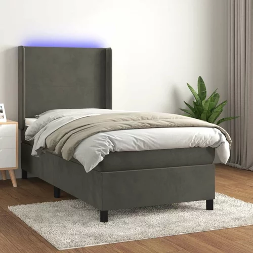 Krevet box spring s madracem LED tamnosivi 90x200 cm baršun
