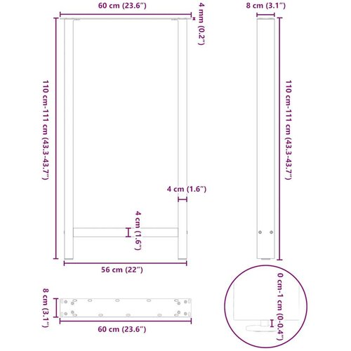  Noge za barsko mizo bele barve 2 kosa 60 x (110-111) cm jeklo Slike