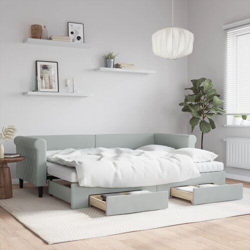 VidaXL Izvlečna dnevna postelja s predali svetlo siva 80x200 cm žamet Slike