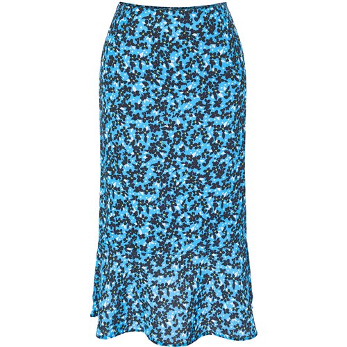 Trendyol Blue Flounce Viscose Fabric Animal Pattern Midi Woven Skirt Slike