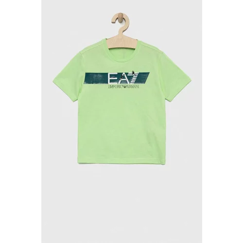 Ea7 Emporio Armani Dječja pamučna majica kratkih rukava boja: zelena, s tiskom