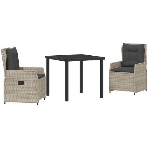 vidaXL Set vrtne blagovaonice od 3 dijela svijetlosiva poliratan, Vrtni stol crni 80x80x73 cm staklo otporno na udarce Cijene