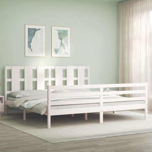 vidaXL Posteljni okvir z vzglavjem bel 200x200 cm trden les Cene