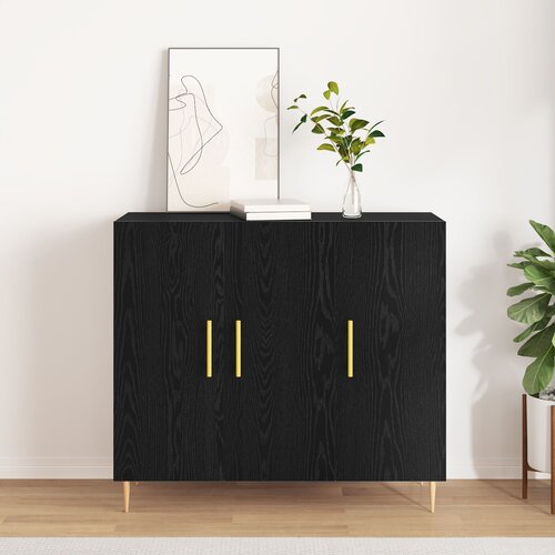 vidaXL Stranska omara Črna Hrast 90x34x80 cm - Izdelana iz lesa Cene