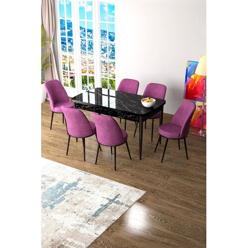 Hanah home Set Trpezarijski sto i 6 stolica Zen, Ljubičasto-crna Cijene