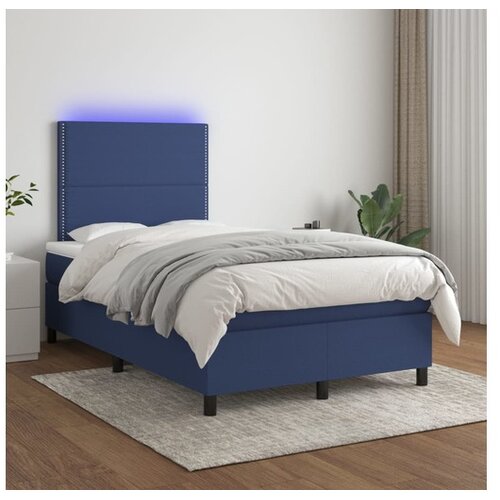  Box spring postelja z vzmetnico LED modra 120x200 cm blago Cene