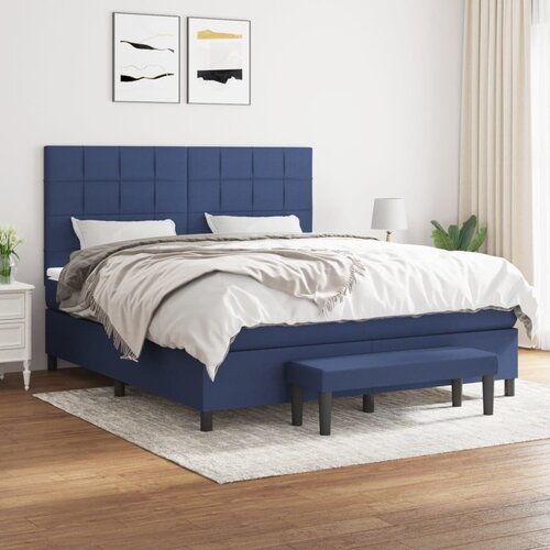 VidaXL Box spring postelja z vzmetnico modra 180x200 cm blago Slike
