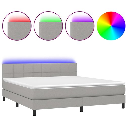  Krevet box spring s madracem LED svjetlosivi 180x200 cm tkanina Slike