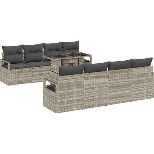  Vrtna sedežna garnitura z blazino 9 pcs Svetlo siva poli ratan, (5000135573) Cene