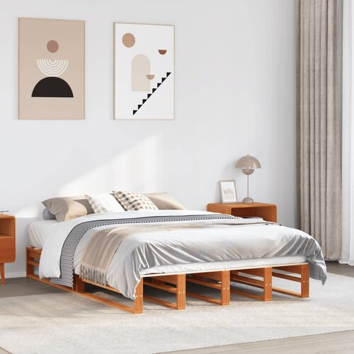 vidaXL Posteljni okvir brez vzmetnice voščeno rjav 135x190 cm borovina Cene