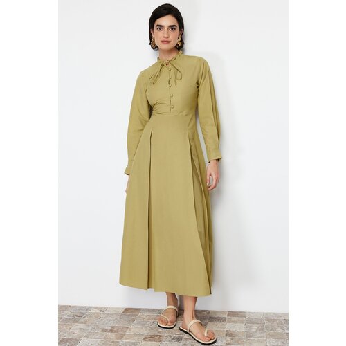 Trendyol Khaki Flared Skirt Cotton Woven Dress Slike