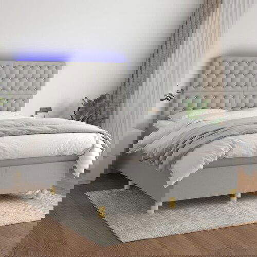 VidaXL Krevet box spring s madracem LED svjetlosivi 140x190 cm tkanina Slike