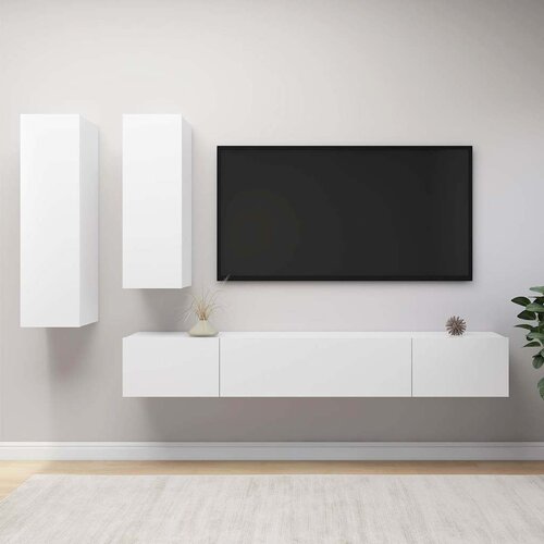  4-dijelni set TV ormarića bijeli od konstruiranog drva Slike