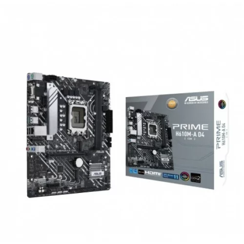Asus PRIME H610M-A D4-CSM LGA1700 mATX MB - Intel H610 2xDIMM DDR4 2xM.2 4xSATA PCIe 4.0 1Gb Ethernet 1xD-SUB 1xDisplayPort 1xHDMI with Addressable Gen 2 headers and Aura Sync - 90MB19P0-M0EAYC
