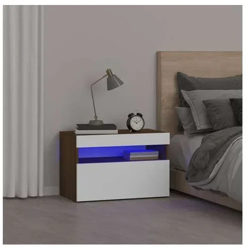  Nočna omarica z LED lučkami rjavi hrast 60x35x40 cm