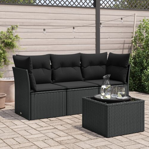  4-dijelni set vrtnih sofa od poliratana s jastucima crni Crna Cene