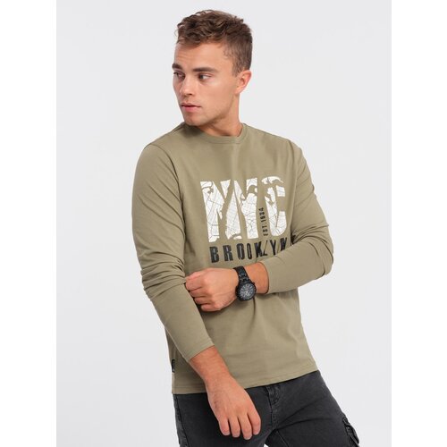 Ombre Men's map motif printed longsleeve - olive Cene