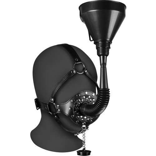 Ouch! Xtreme Open Mouth Gag Head Harness with Funnel Black Cene