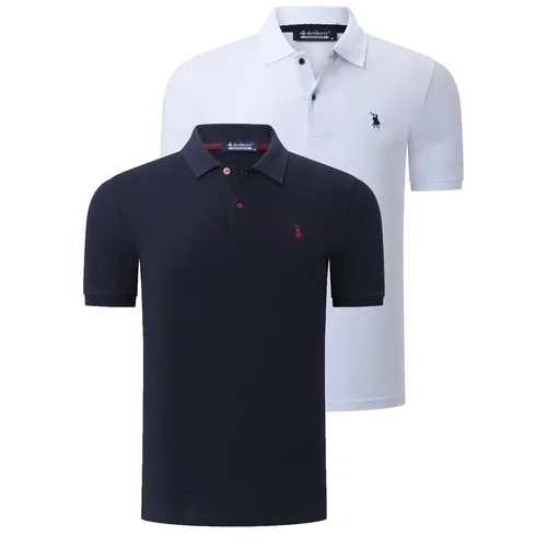 Dewberry DUO SET T8561 MEN'S TSHIRT-WHITE-NAVY BLUE