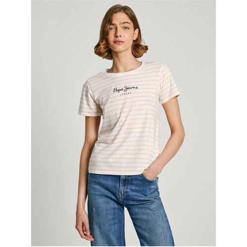 PepeJeans Yellow and White Women's Striped T-Shirt - Women Cene