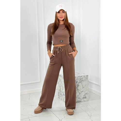 Kesi Cotton set ribbed blouse + mocha pants Slike