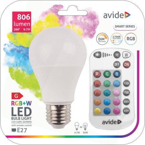 Avide Pametna žarnica, LED 9.7W, E27, RGB+W, 2700K, daljinec - Smart LED Globe A60 9.7W Slike