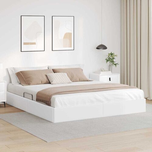 Krevet s od storage Čista bijela 193 x 203 cm Umjetna koža Cijene