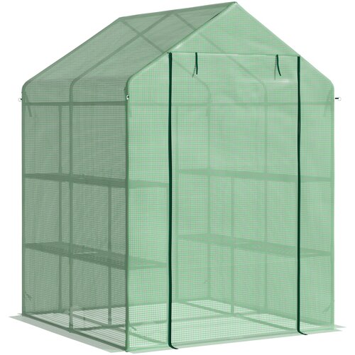 Outsunny vrtni rastlinjak s policami za rastline, PE pokrovom in dvižnimi vrati, 143x138x190cm, zelena, (20747907) Slike