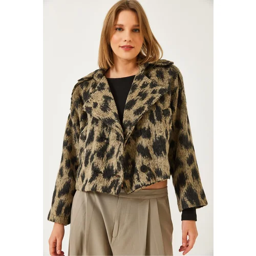 Bianco Lucci Women's Lapel Leopard Print Short Stamped Jacket Dc 241014