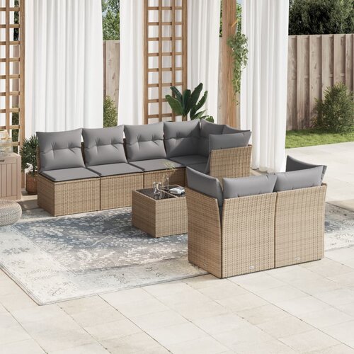 VidaXL 8-dijelni set vrtnih sofa od poliratana s jastucima bež Slike