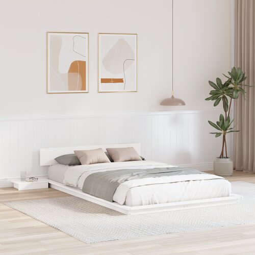 VidaXL Floor Krevet s Noćnim Ormarićima Bijeli 120x200cm Čvrsto Drvo Slike
