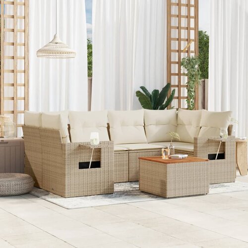 VidaXL 7-dijelni set vrtnih sofa od poliratana s jastucima bež Slike