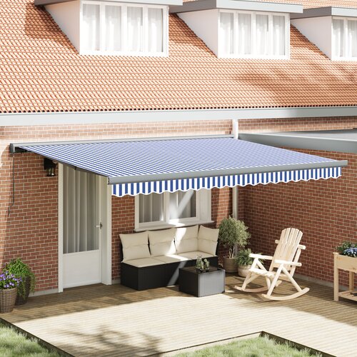 VidaXL modra in bela ročna retraktibilna tenda 450x300 cm Slike