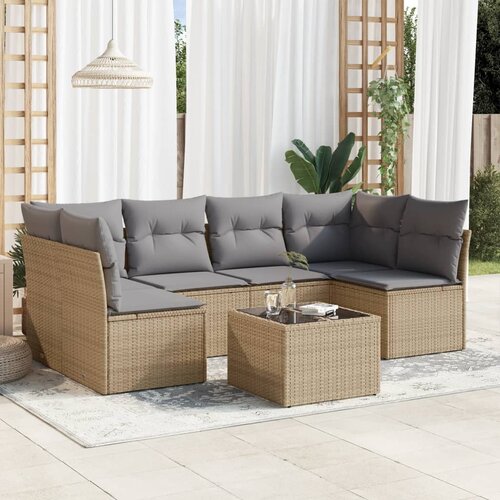 vidaXL 7-dijelni set vrtnih sofa od poliratana s jastucima bež Cijene