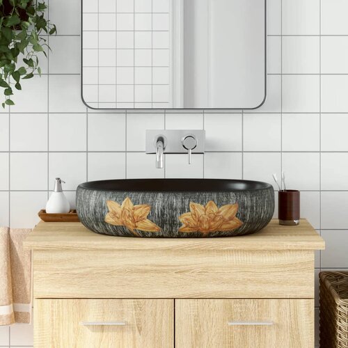 Nadgradni umivaonik sivo-crni ovalni 59x40x14 cm keramički Cijene