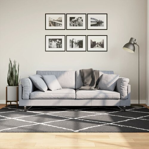 vidaXL Čupavi moderni tepih s visokim vlaknima crni-krem 160 x 230 cm Cijene