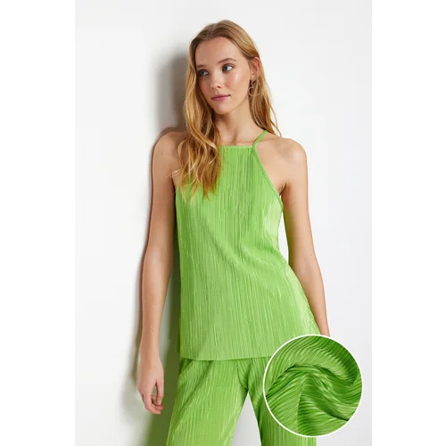 Trendyol Green Pleat Regular/Normal Fit Barbell Neck Stretch Knitted Blouse