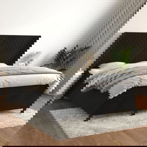  The Living Store Box spring posteljni z vzmetnico črn 140x190 cm žamet - Box Spring Postelja, (21489497) Cene